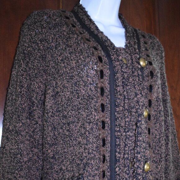 BCBGMaxAzria Wool Blend Tweed Jacket Women’s Size L Brown Gold Buttons - Picture 5 of 14
